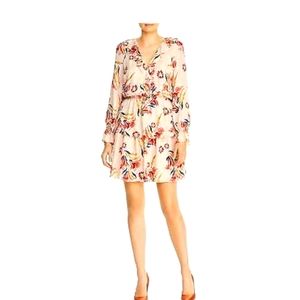 JOIE Nour floeal silk pink orange ruffle peplum mini dress long sleeves size XS